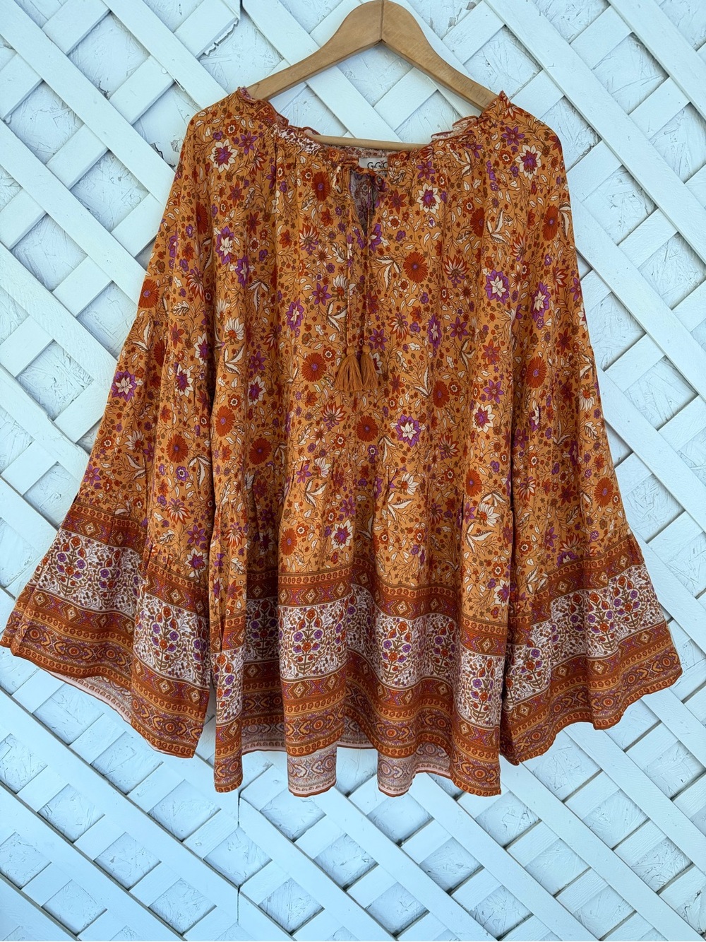 Gigio Plus 2XL Bohemian Floral Bell Sleeve Top Boho Flowy